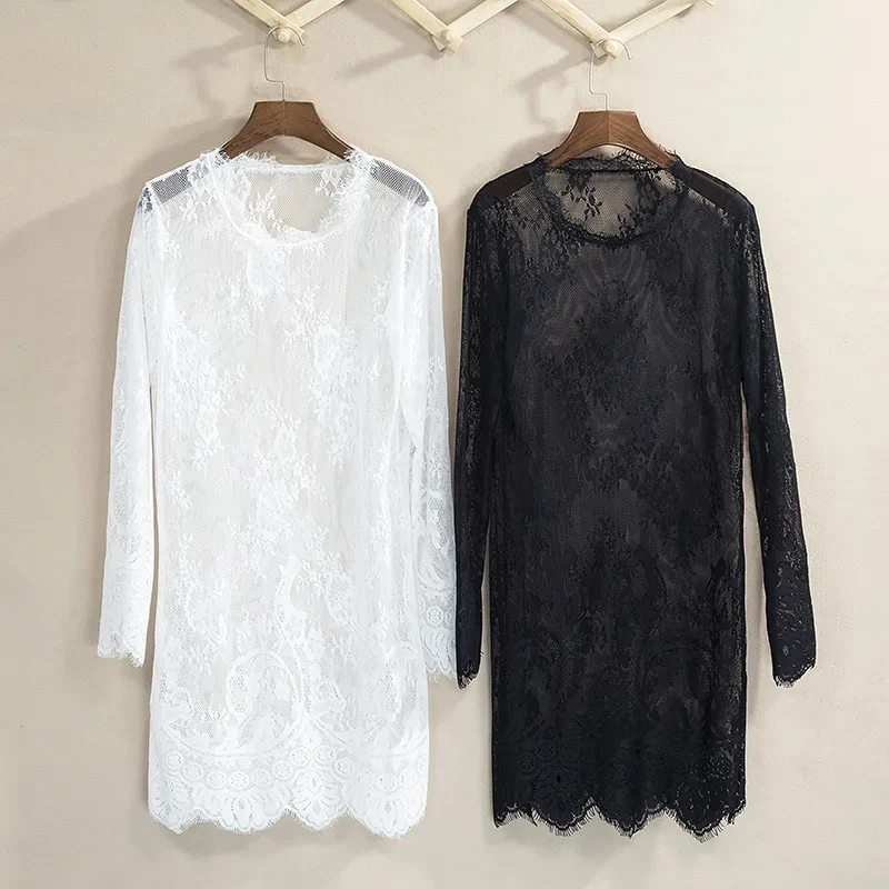 Кружевное платье с длинным рукавом и высоким воротником верхняя одежда без
