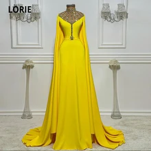 Lorie vestido de noite arabic, 2021, cristais, gola alta, mangas, amarelo, sereia, vestidos de baile, luxo, dourado, vestidos de celebridade, festa (1)