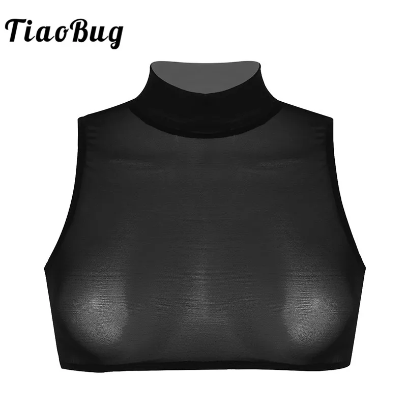 TiaoBug женский черный/белый прозрачный сетчатый укороченный топ без рукавов с