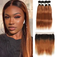 brazilian straight human hair bundles with frontal 13x4 soku t1b30 ombre brown hair weave bundles with closure non remy hair