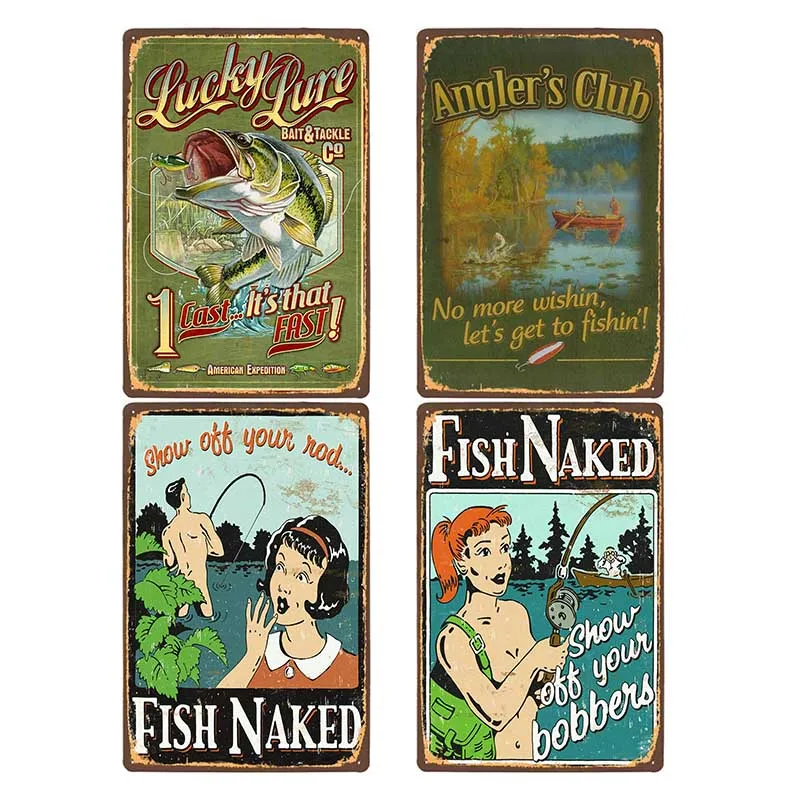 

8x12 inch Retro Fishing Metal Tin Sign Vintage Funny Fish Plaque Poster Kitchen Home Dining Room Wall Decor 20x30cm