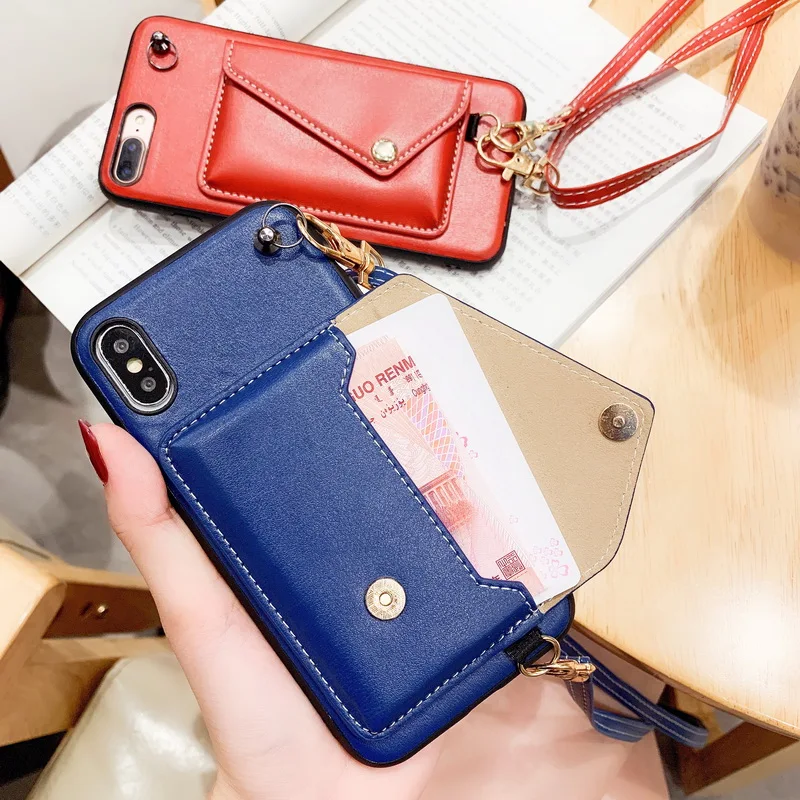 Для iPhone XR XS MAX X 8 7 6 6s плечевой ремень из кожи бумажник держатель для карт задняя чехол КРЫШКА ДЛЯ samsung S10 S9 плюс S10E Note 9