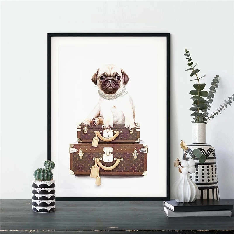 

Animal Pug Prints and Posters Canvas Painting Fashion Illustration Girly Funny Dog Wall Art Pictures for Living Room Decoration