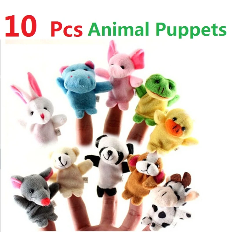 

10pcs/lot Baby Plush Toys Happy Family Fun Cartoon Animal Finger Puppet Hand Kids Learning & Education Toys Gifts Figures
