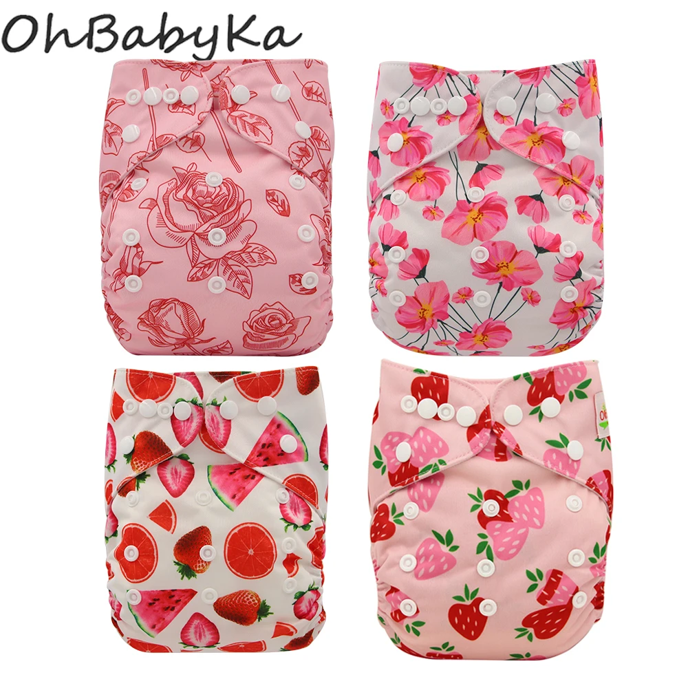 Ohbabyka 4 шт./компл. детская Пеленка из моющейся ткани детские подгузники с рисунком