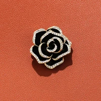 black camellia rhinestone brooches for women elegant flower pins fashion jewelry coat accessories brooch