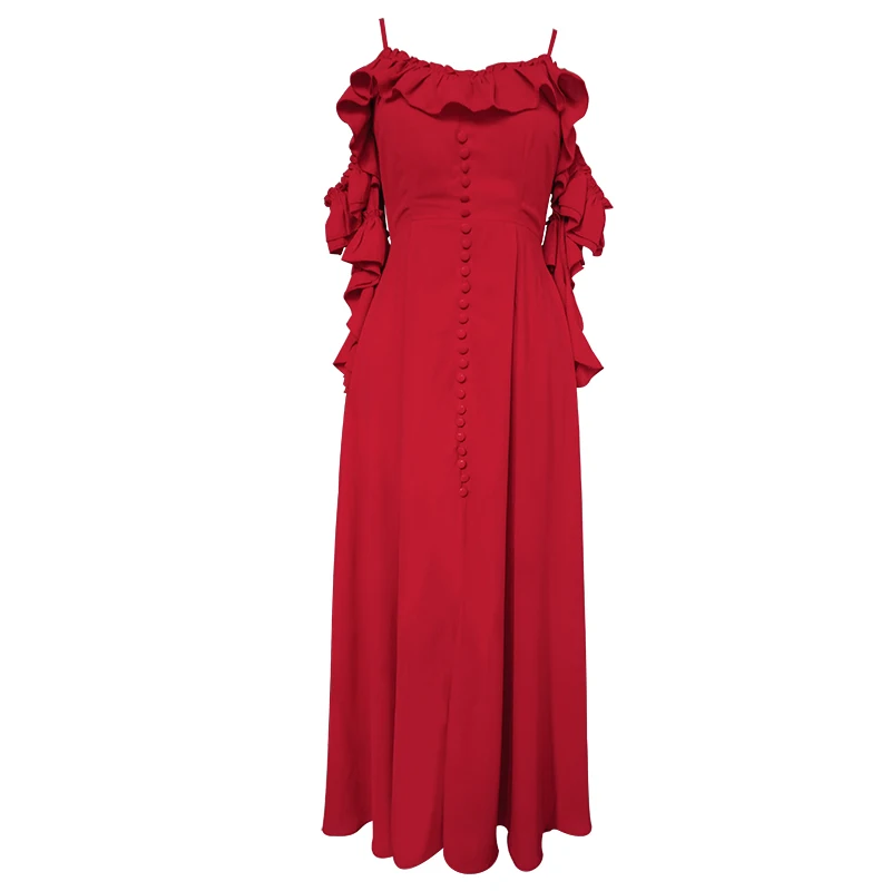 Сексуальное летнее пляжное шифоновое платье с холодными оборками длинное