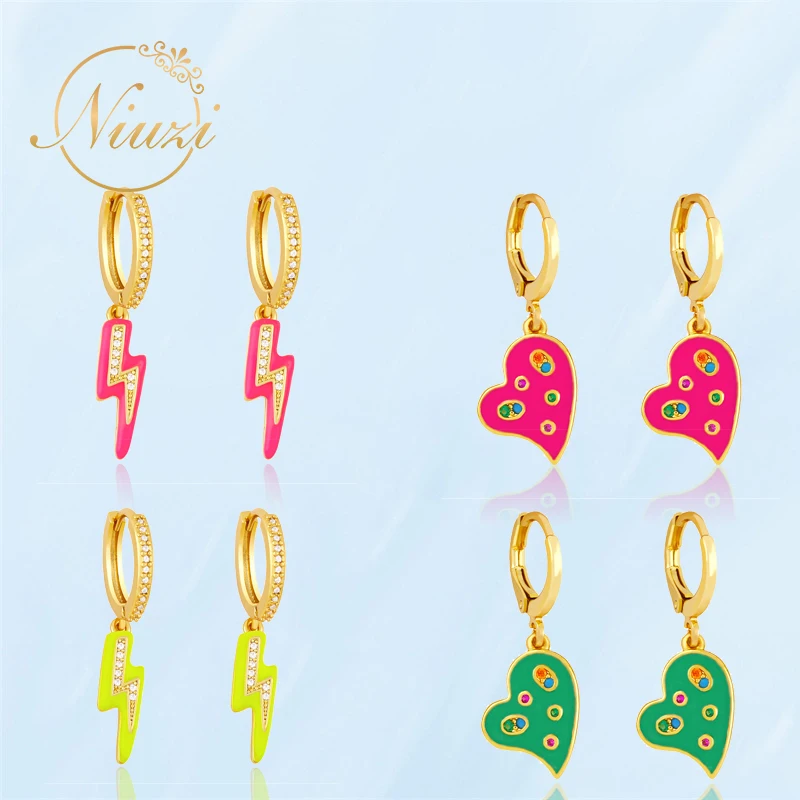 

Women Cute Piercing Fashion Earrings 2021 Trend Retro Blue Pink Love Heart Color Drip Glaze Dangle Earrings Girl Fine K-pop Gift