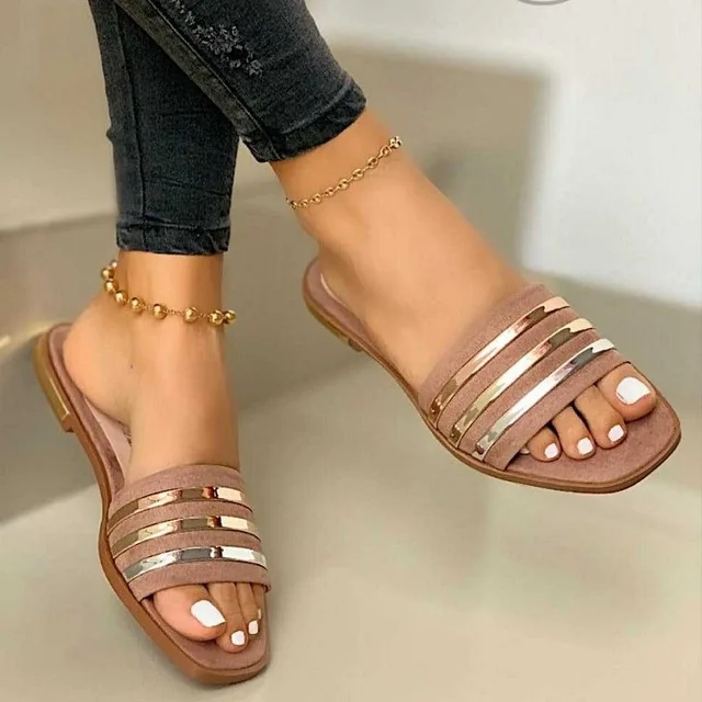 2020 Ladies Slippers Beach Summer Shoes Bling Gold Female Flat Slides Outdoor Women Shoes Casual Ladies Sandals Plus Size 35-43 images - 6