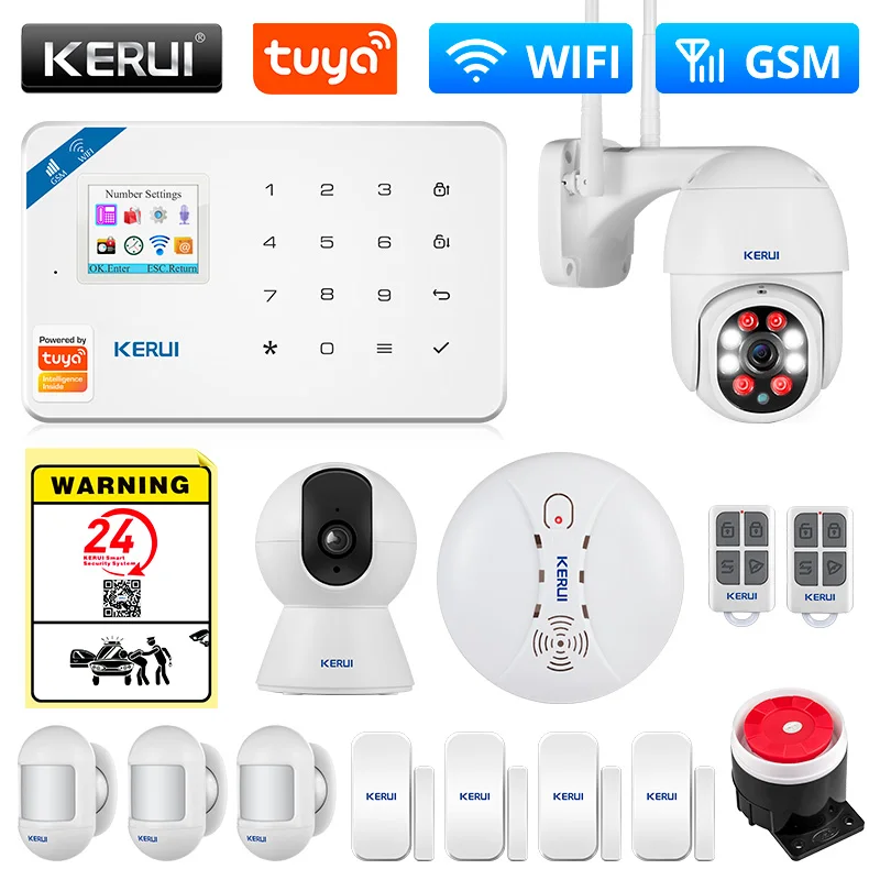 KERUI Tuya умная Wi-Fi GSM охранная сигнализация работает с Alexa домашний детектор движения детектор движения дымовой двери и окна датчик камеры | Безопасность и защита | АлиЭкспресс