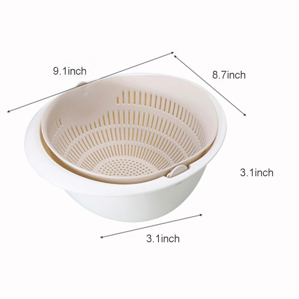 

Kitchen Portable Drain Basket Bowl Rice Washing Colander Baskets Double-Layer Hollow Fruit and Vegetable Cleaning Washed Rice