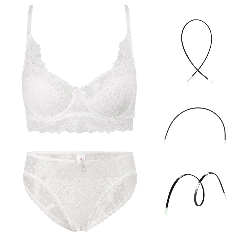 

3/4 Cup Underwear Panty Sets Sexy Lace Skinny Seamless Micro-poly Type Soft Steel Ring Thin Bra Set Ladies Lace