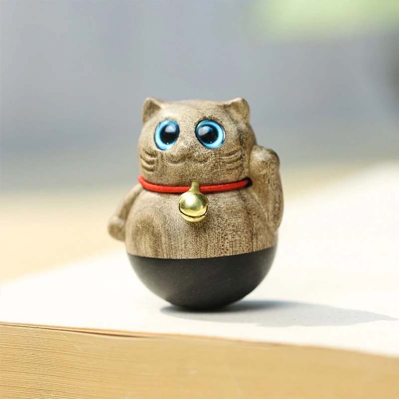 Cute Tumbler Lucky Cat Miniature Cats with Bell Figurine Desktop Crafts for Home Outdoor Garden Bonsai Tabletop Decor | Дом и сад