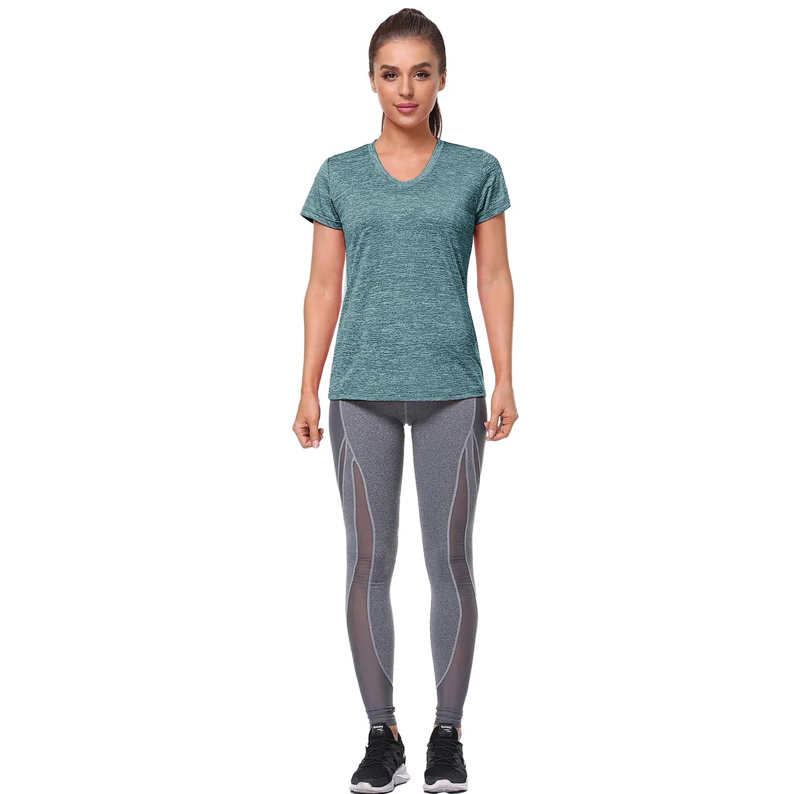 

3PC Short Sleeves Yoga Vest Sport V Neck Workout Athletic Fitness Sport Tank Tops Gym Running Training Yoga Shirts Womens 527#G