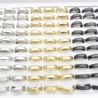 mixmax 50pcs mens womens stainless steel band rings jewelry 6mm wide fashion party favor gift wholesale black gold silver plated