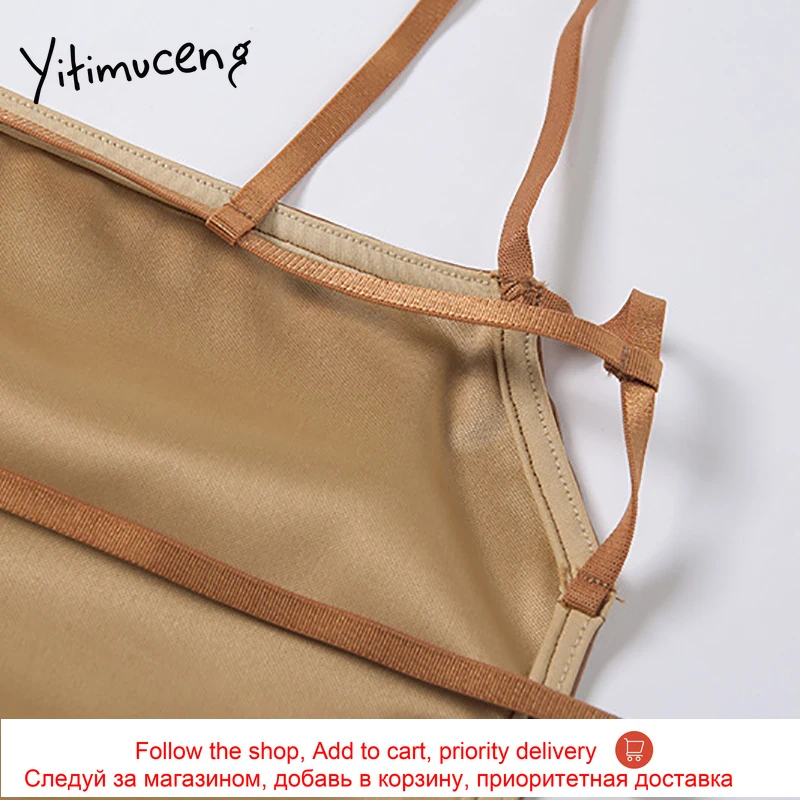 

Yitimuceng Spaghetti Strap Dress Women Clothes Black Sexy Backless Sleeveless Camisole Summer 2021 Unicolor Mini Pencil Dresses