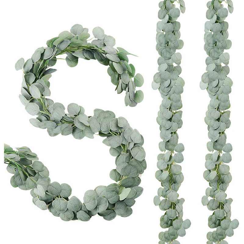 

3 Pack Artificial Eucalyptus Garland Greenery Eucalyptus Vines Faux Silver Dollar Eucalyptus Strands for Wedding Decor