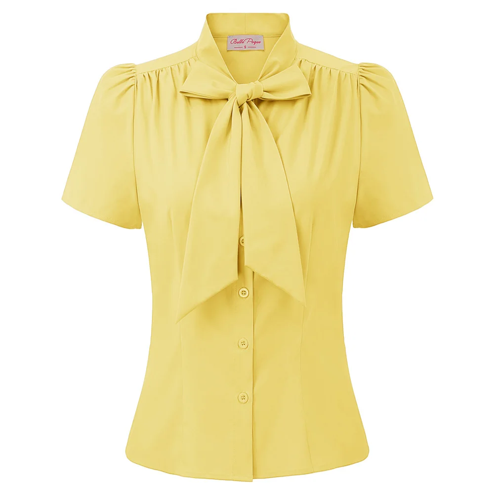 

Women Solid Color Lace Up Bowknot Summer Shirt Ladies Casual Short Sleeve Tops