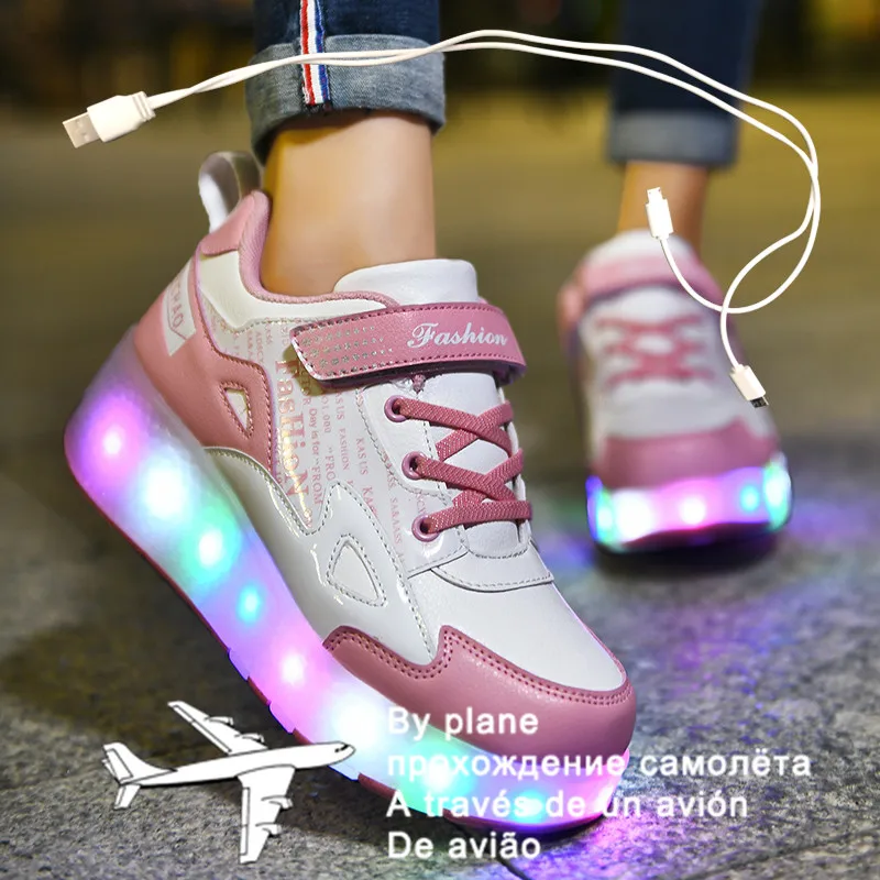 

Roller Sneakers for Kids Boys Size 27-43 LED Light Up Shoes with Double Wheels USB Charging Skate Shoes for Children Boys Girls