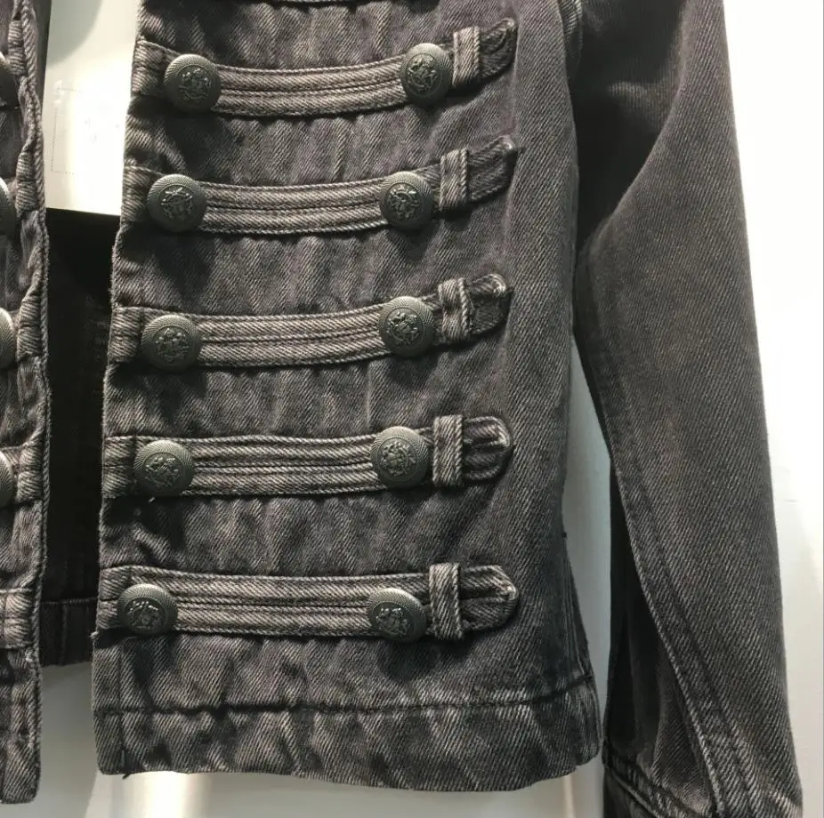 

Retro military style handsome stand collar denim jackets female double-breasted old wild slim short denim jackets outerwear F638