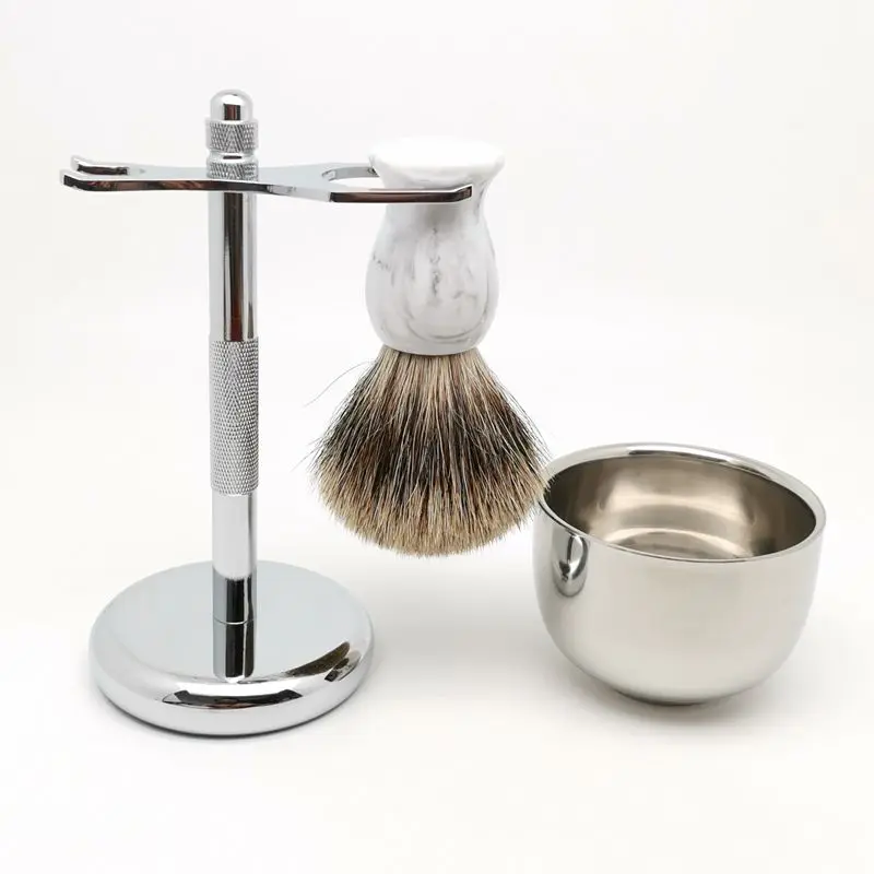 TEYO Shaving Brush Set Include Shaving Stand Bowl and Two Band Fine Badger Hair Shave Brush For Shave Cream Razor Beard Tools