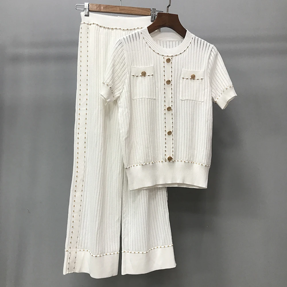 Весна лето 2020 костюм темпераментная открытая шелковая трикотажная футболка и