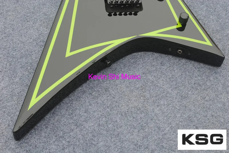 Custom shop Alexi Laiho Гитары зелеными краями cobhc v-образной формы Гитары Череп Топ KSG Кевин shi Гитары s тремоло Floyd Rose