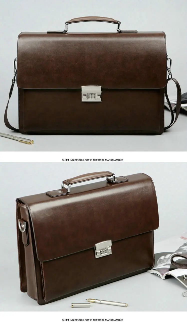 Business Men's Bag Large Capacity Cowhide Leather briefcase Horizon Password Lock Shoulder Messenger Bag