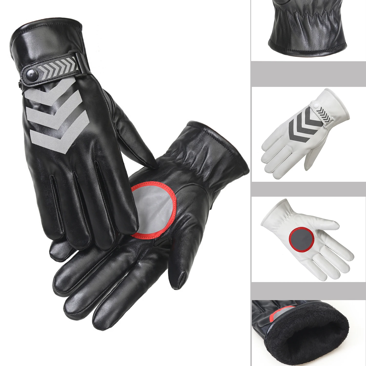 

Мужские теплые перчатки из искусственной кожи, зимние фланелевые утепленные Светоотражающие водонепроницаемые ветрозащитные перчатки дл...