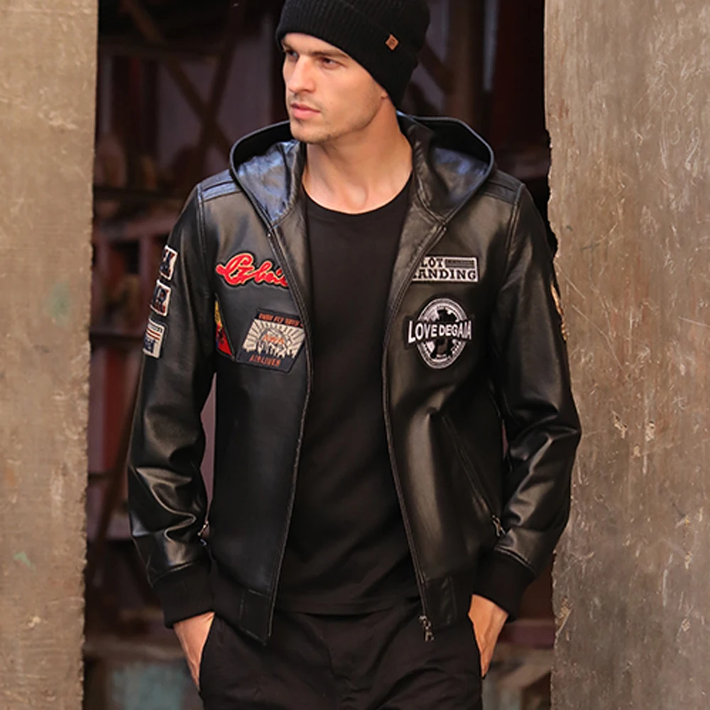 SANI мужская красная куртка из натуральной кожи осенне-Весенняя короткая черная