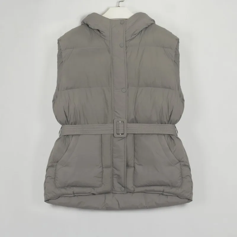 

Winter Coat Female Clothes Women Sleeveless Vest Jacket With Belt New Fashion Loose Parka Casual Outwear Ladies Streetwear
