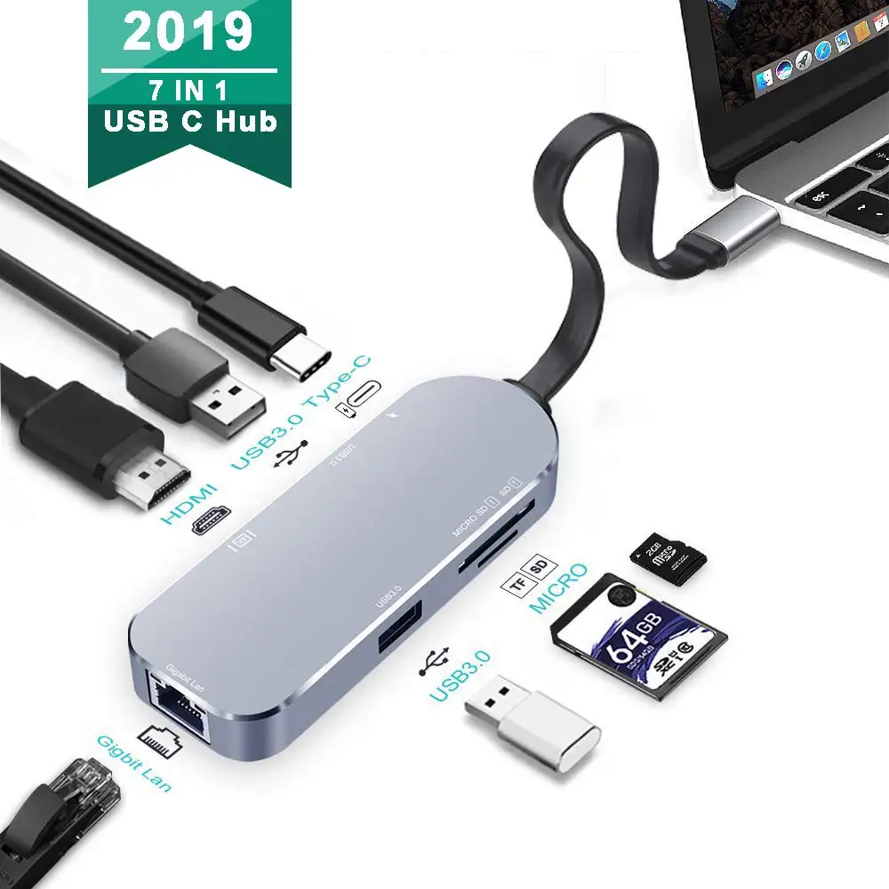 Onvian USB C концентратор 7 в 1 адаптер до 3 0 HDMI SD TF карты Ethernet 4K hub-разветвитель