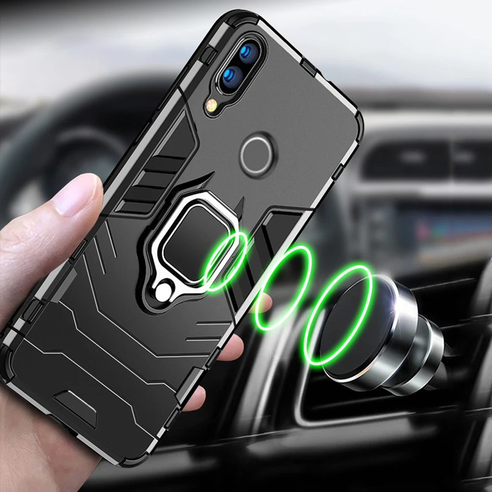For Honor 10 Lite Case Armor PC Cover Finger Ring Holder Phone On Huawei P Smart 2019 Durable Reinforced Bumper |