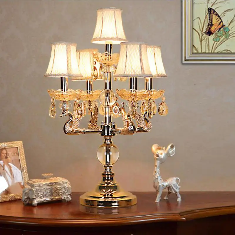 Novelty led swan Table Lamp wedding light Crystal Candlestick 5 arm E14 Living Room Bedroom showcase desk Light|Настольные лампы| |