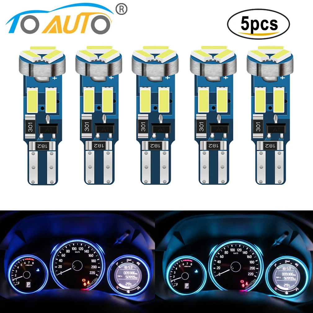 5pcs T5 Led Bulbs W3W W1.2W 17 37 73 74 Auto LED Lamp Car Dashboard Instrument Light Bulb 12V White Blue Red Yellow Green Pink