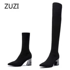 Женские эластичные сапоги ZUZI из 2020 шерсти, женские тонкие чулки выше колена, тонкие сапоги на толстом высоком каблуке, сапоги-носки, короткие сапоги