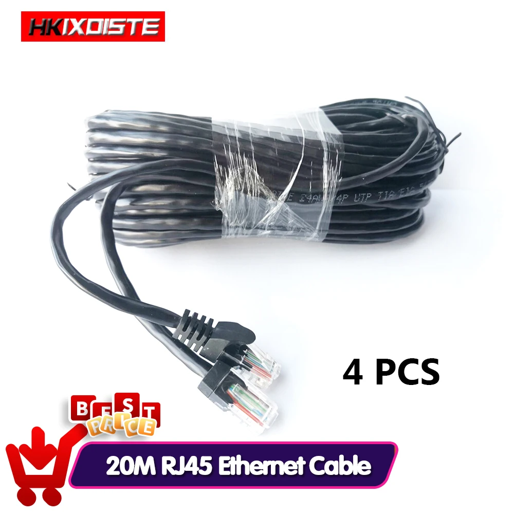

Сетевой кабель Ethernet cat5, 20 м, 65 футов, 4 шт., RJ45, наружный водонепроницаемый кабель LAN проводов для систем видеонаблюдения, POE, IP-камер