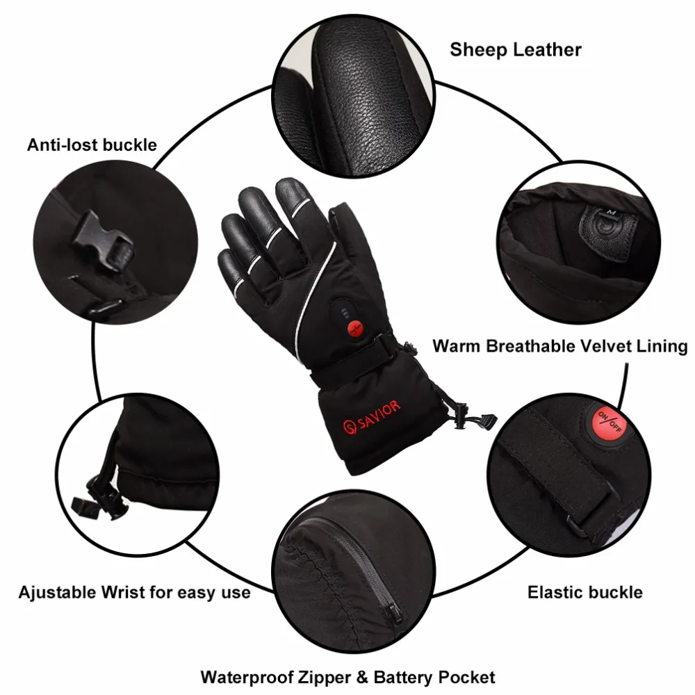 Перчатки Лыжные унисекс с электрическим подогревом водонепроницаемые