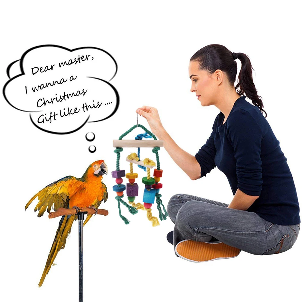 Деревянный попугай играющие игрушки для домашних птиц кусачки животных птицы