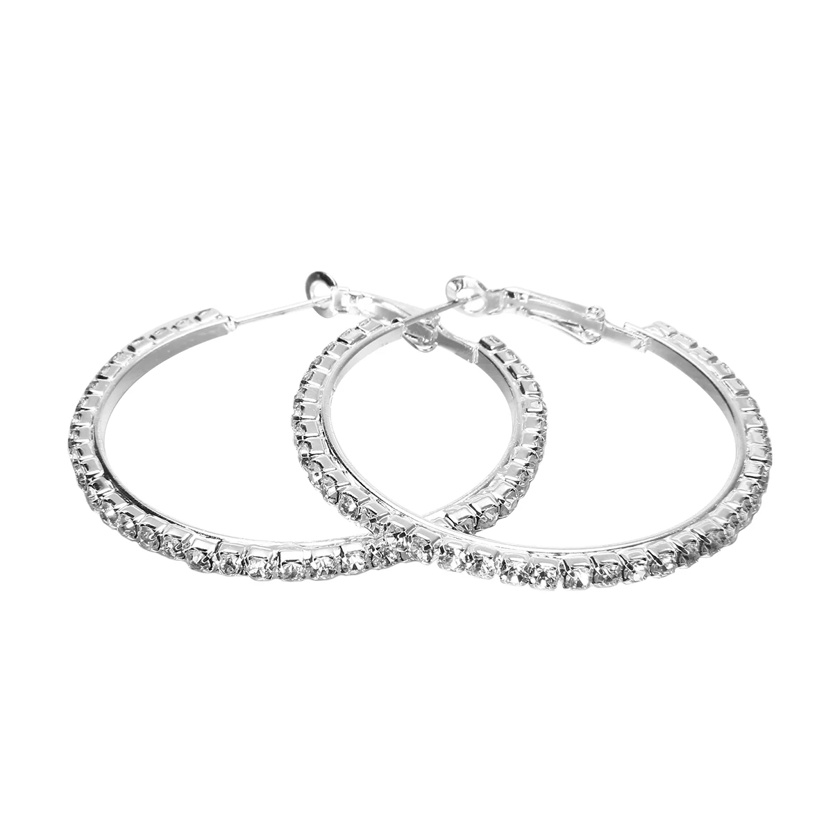 Женские круглые серьги кольца с кристаллами 1 пара|silver plated hoop earrings|hoop earrings for