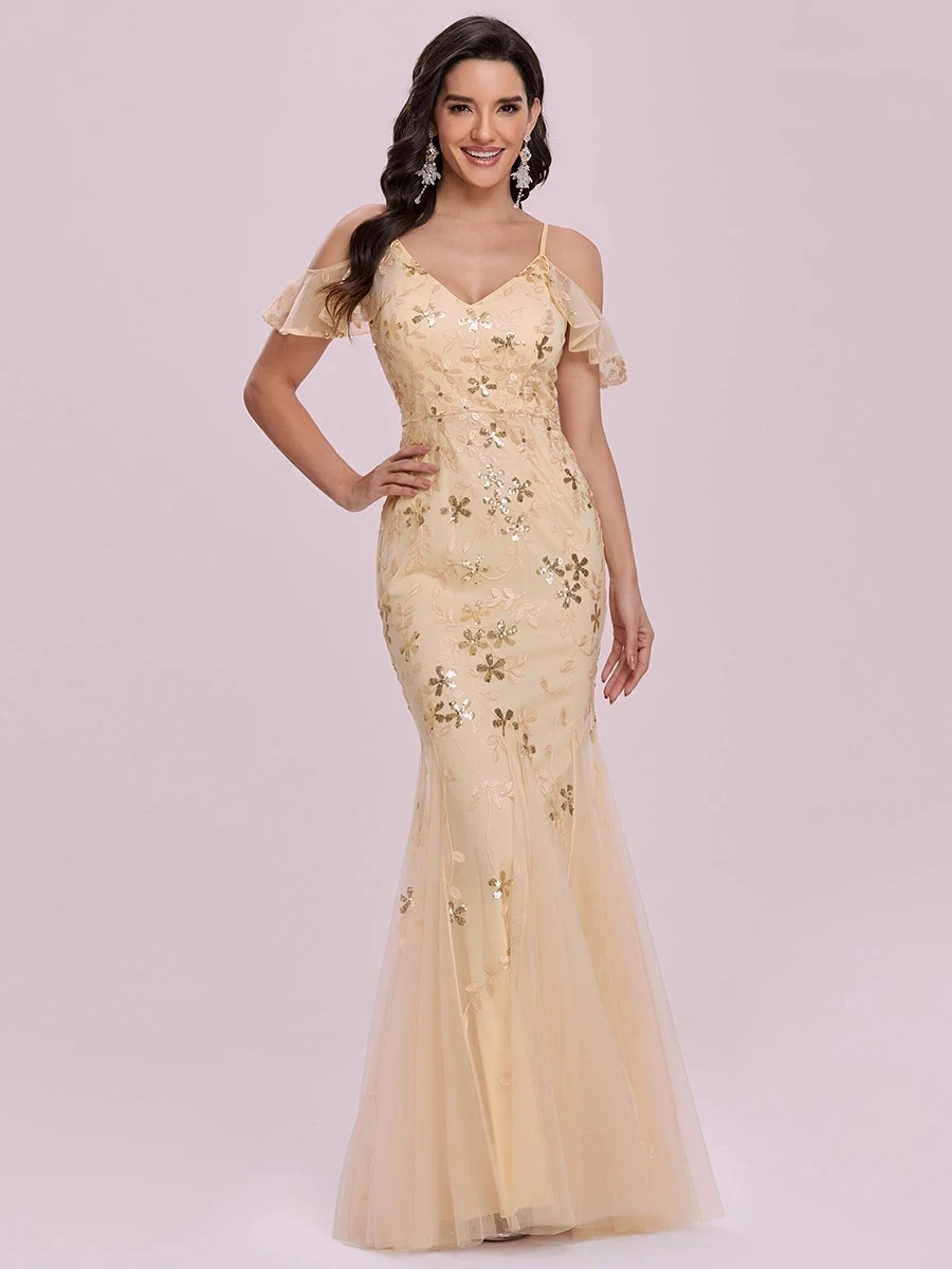 

Sweet Wholesale Fishtail Tulle Evening Dress with Sequin Appliques