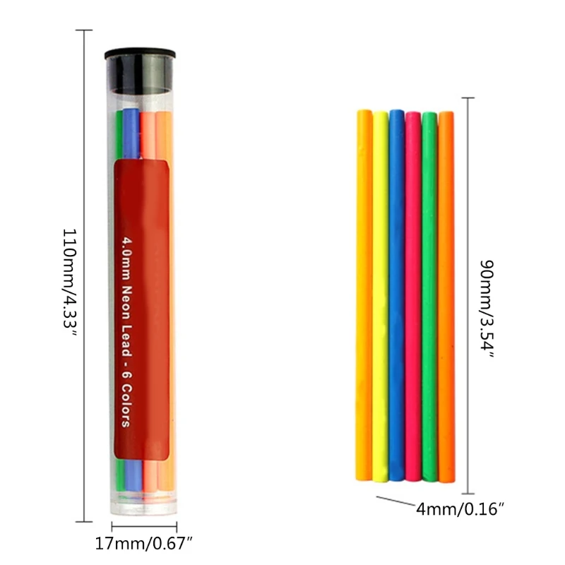 

Mechanical Pen 4.0mm Thick Color Refill Neon Lead 6 Colors Sketch Erasable C90C