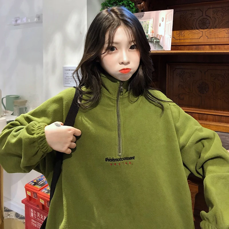 

fashion brand casual zippers stand letter Women's Clothing pullovers loose full Sweatshirts Harajuku style women tops autumn