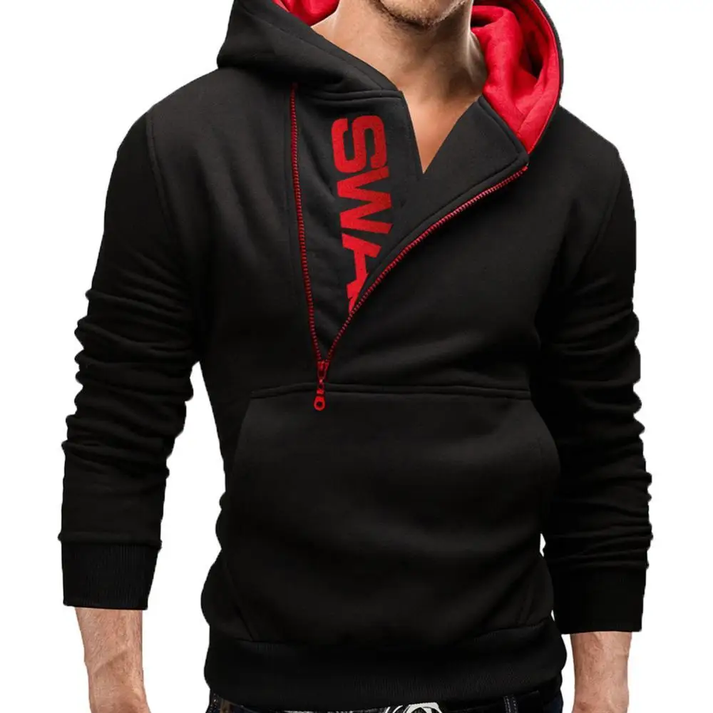 

Sports Men Plus Size Slant Zipper Letter Hoodies Long Sleeve Hooded Sweatshirt