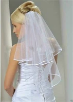 white bridal wedding veil 2 tier with comb handmade elbow length 2023