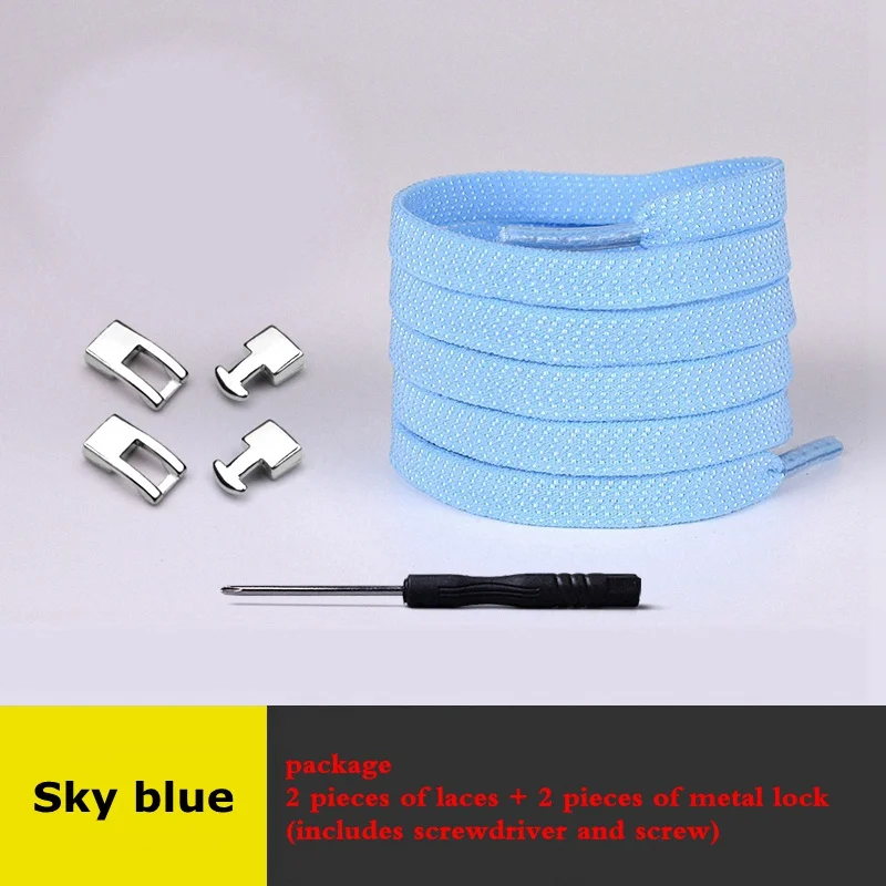 Sky blue Новинка, 1 секунда, быстро эластичные шнурки, плоские шнурки, без шнуровки, с перекрестной пряжкой, с замком, шнурки для детей, взрослых, для отдыха, кроссовки, ленивые шнурки - Цвет: Sky blue