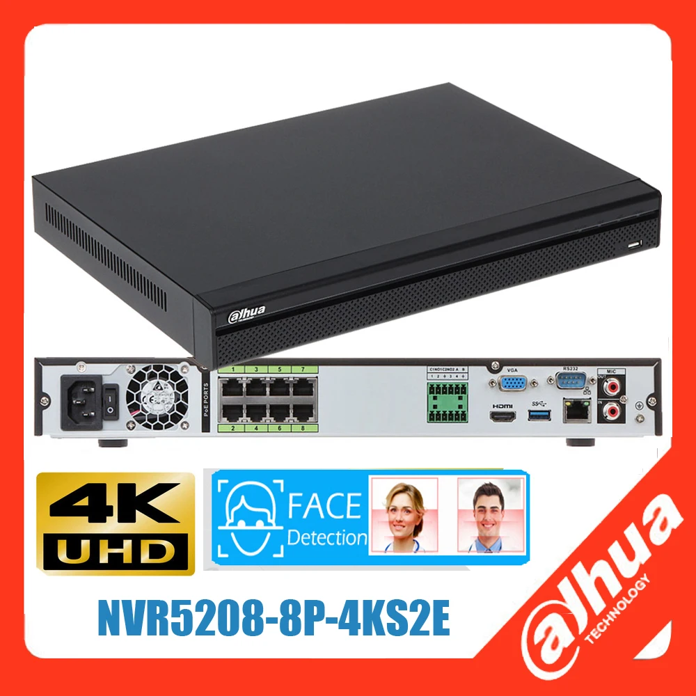 Сетевой видеорегистратор Dahua mutil язык DH NVR5208 8P 4KS2 4K и H.265 8 poe AI уход за кожей лица NVR