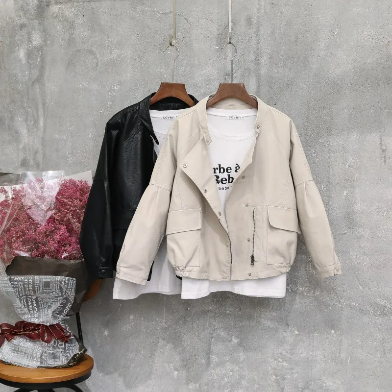 Весна и осень 2009 Новые корейские женские Короткие Куртки из искусственной кожи