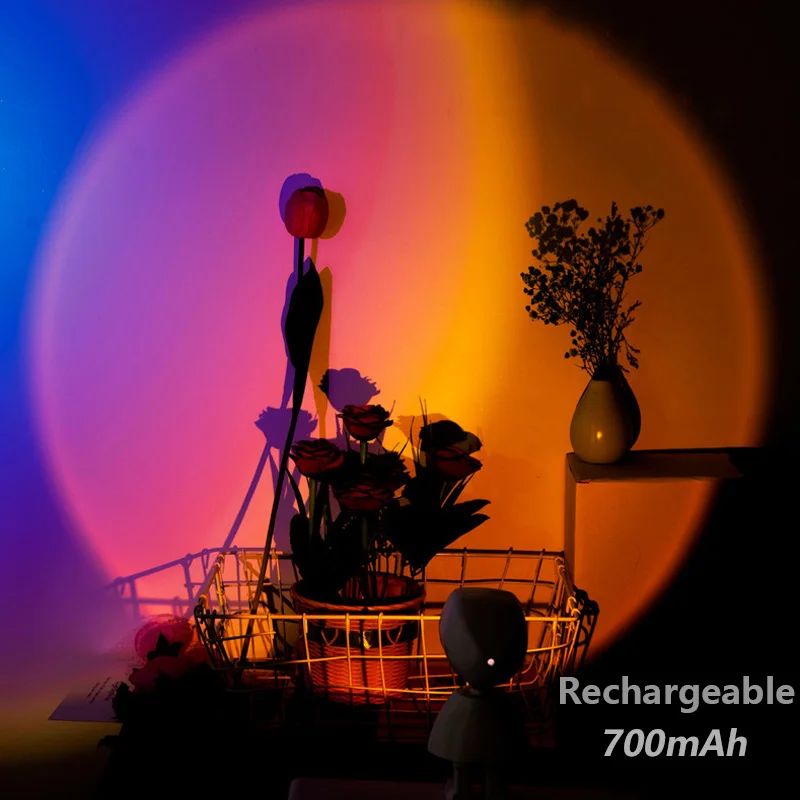 

Robot Sunset Projector Lamp USB Rechargeable 360° Rotation Rainbow Sunset Lamp for Bedroom Background Wall Decor Led Night Light