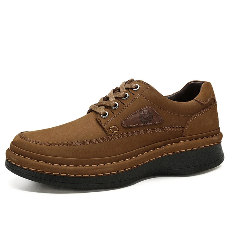 W742344630Brown CAMEL/мужская повседневная обувь из натуральной кожи на шнуровке в английском стиле; прошитая вручную мужская обувь на толстой подошве; мужская обувь - Цвет: W742344630Brown